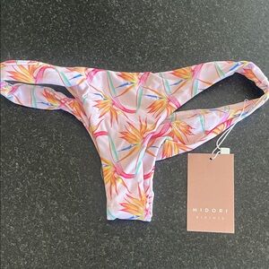 Midori Pink Floral Iwa Kai Bikini Bottom with Orange & Teal Accents